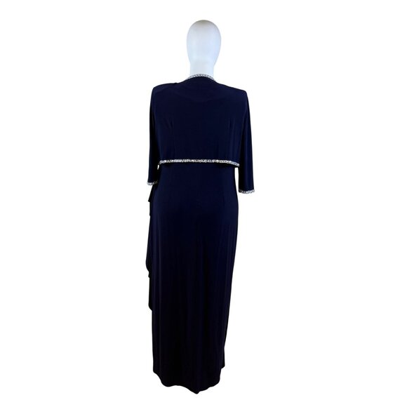 Jeanne Alexander Women's Navy Polyester Embellished Gown W/ Bolero Jacket Sz 20W - Picture 5 of 11